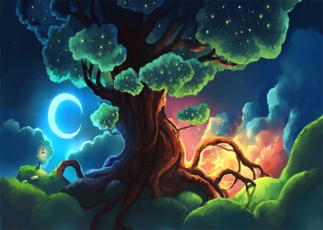 Crescent Moon Fairy Tale World Large Tree Enchanted Forest Wonderland Backdrop Party Stage Studio Photography Background