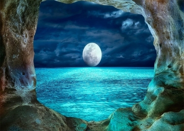 Cave Sea Bright Full Moon Backdrop Party Stage Studio Photography Background