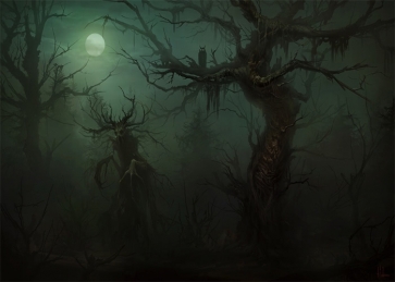 Under The Moon Terror Dark Forest Scary Dryad Halloween Backdrop Party Stage Photography Background