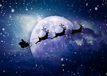 Snowflake Santa Sleigh Flying On The Moon Christmas Party Backdrop Stage Photo Booth Photography Background