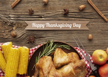 Corn Apple Turkey Theme Happy Thanksgiving Wood Backdrop Party Photography Background
