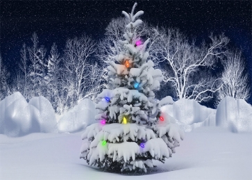 Winter Scene Snow Covered Christmas Tree Backdrop Stage Party Photography Background