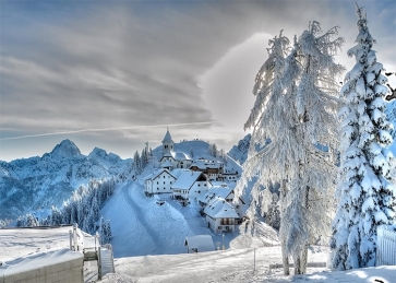 Winter Scene Snow Covered Village Backdrop Stage Photography Background