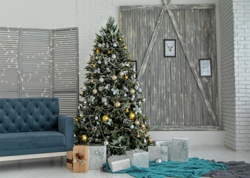 Wood Brick Wall Christmas Tree Backdrop Party Photography Background