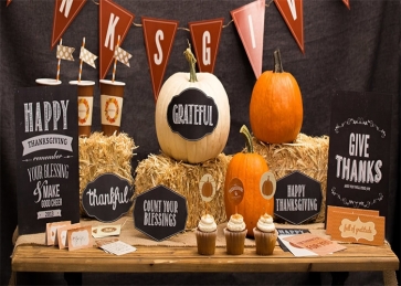 Pumpkin Straw Pile Banner Happy Thanksgiving Party Backdrop Stage Photography Background