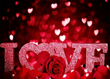 Red Rose Pink Glitter IOVE Valentines Day Backdrop Photography Background