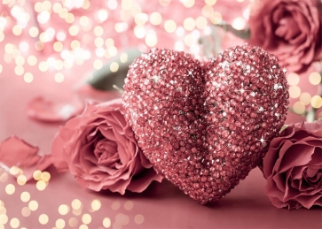 Pink Rose Glitter Diamond Heart Sweet Valentines Backdrop Wedding Photography Background