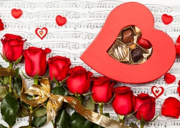 Musical Notes Red Rose Sweet Chocolate Valentines Backdrop Wedding Photography Background