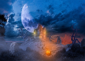 Under The Moon Scary Castle Halloween Backdrop Stage Studio Party Background