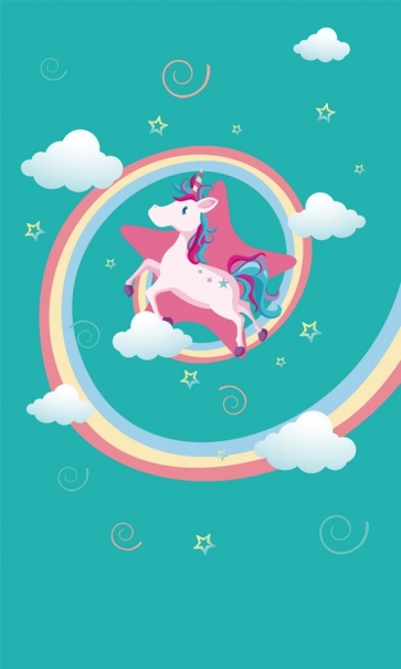 Blue Background Rainbow White Clouds Unicorn Backdrop