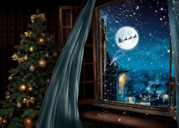 Santa's Flying Elk Sleigh Snowflake Christmas Backdrop Stage Studio Photography Background Decoration Prop