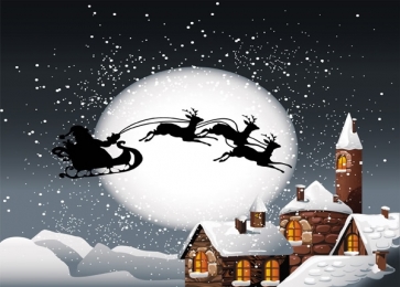 Santa Claus Flying Elk Sleigh Christmas Village Backdrop Stage Photography Background Decoration Prop