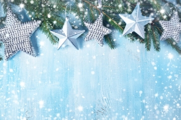 Silver Five Pointed Star Blue Wood Wall Christmas Backdrop Decoration Prop Stage Photography Background