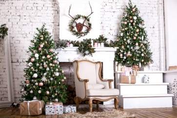 White Bricks Wall Christmas Tree Theme Christmas Backdrop Decoration Prop Stage Photography Background