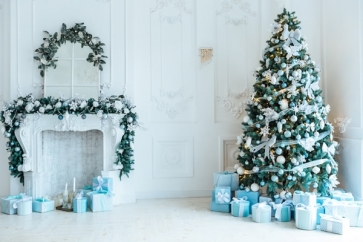 Christmas Tree Theme Fireplace Christmas Backdrop Stage Photography Background Decoration Prop
