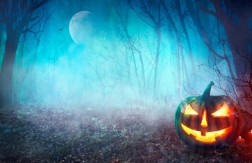 Under The Moon Blue Forest Scary Pumpkin Theme Background  Halloween  Party Backdrop Decoration Prop