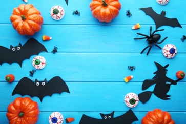 Lovely Pumpkin Bat Blue Wood Board Halloween Photo Backdrop Decoration Prop Background