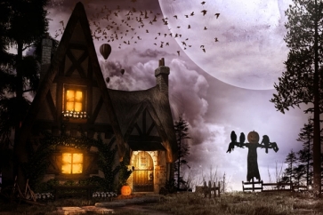Under The Moon Scary Pumpkin Scarecrow Halloween Photo Backdrop Stage Background Decoration Prop