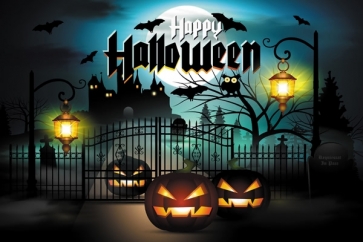 Under The Moon Scary Dark Pumpkin Halloween Party Backdrop Stage Background Decoration Prop