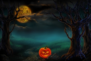 Under The Yellow Moon Pumpkin Theme Halloween Photo Backdrop Decoration Prop Background 