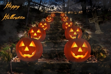 Stone Step Stairs Pumpkin Theme Halloween Backdrop Stage Party Background  Decoration Prop