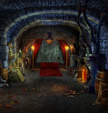 Stone House Interior Scary Pumpkin Theme Halloween Party Backdrop Stage Background Decoration Prop