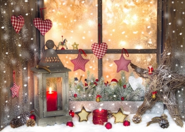 Windowsill Snowflake Christmas Tree Branches Christmas Backdrop Photo Booth Photography Background Decoration Prop
