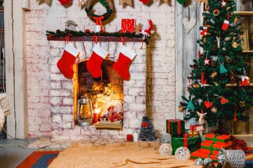 White Bricks Fireplace Backdrop Christmas Photography Background Decoration Prop