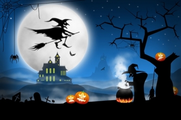 Under The Moon Dark Flying Broom Witch Halloween Backdrop Stage Background Party Decoration Prop