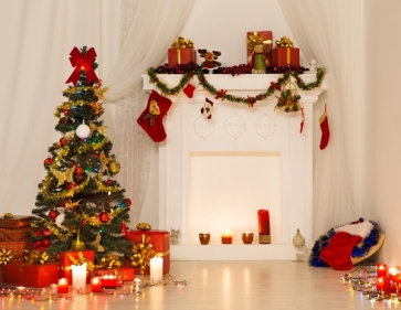White Fireplace Christmas Tree Backdrop Decoration Prop Photography Background 