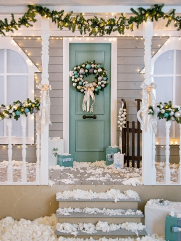 Christmas Wreath Decoration Wood Door Christmas Backdrop Stage Photo Booth Photography Background 