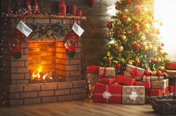 Red Bricks Fireplace Gift Box Santa's Workshop Backdrop Stage Photography Background Decoration Prop