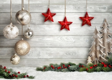 Christmas Balls Five Pointed Star Wood Wall Christmas Backdrop Stage Photography Background Decoration Prop