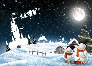 White Snowflake Flying Elk Sleigh Castle Christmas Photo Backdrop For Stage Background Decoration Prop