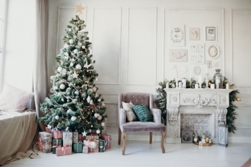 Fireplace Christmas Tree Backdrop Photo Booth Stage Photography Background Decoration Prop