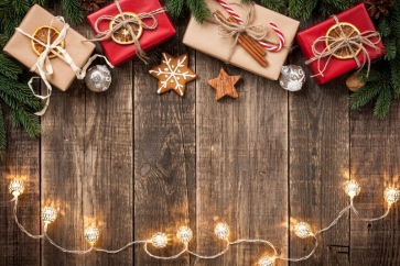 Light Gift Box Wood Board Christmas Photo Backdrop Decoration Prop