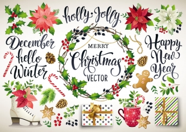 Happy New Year Merry Christmas Backdrop Photo Booth Photography Background Decoration Prop