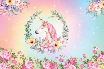 Flower Unicorn Baby Shower Backdrop Kid Girl Happy Birthday Studio Photography Background Decoration Prop