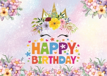 Flower Glitter Unicorn Photo Kid Happy Birthday Backdrop Photography Background Decoration Prop
