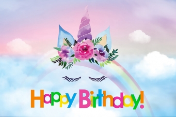 Rainbow Cloud Sky Unicorn Happy Birthday Backdrop Photography Background Decoration Prop