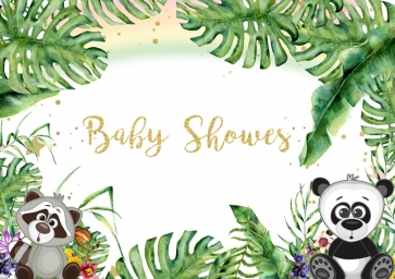 Lovely Raccoon Panda Plant Green Leaf Themed Safari Baby Shower Backdrop