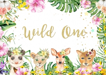 Wild Jungle Safari Animals Themed One 1th  Birthday Party Backdrop Baby Shower Background