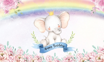 Lovely Little Elephant Rainbow Themed Children Happy Birthday Party Backdrop Banner Background