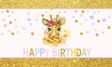 Golden Banner Giraffe Themed Kids Happy Birthday Backdrop Decoration Background
