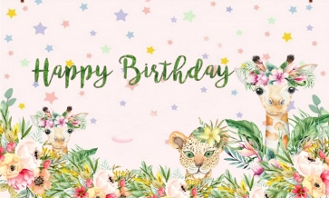 Jungle Safari Animals Themed Banner Background Children Happy Birthday Party Backdrop