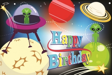 UFO Landed Alien Kid Happy Birthday Backdrop Decoration Props Photography Background