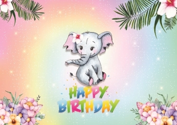 Flower And Elephant Kid Baby Girl Happy Birthday Backdrop