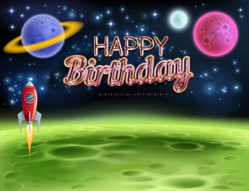 Cartoon Outer Space Galaxy Kid Boy Happy Birthday Backdrop Decoration Prop