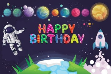 Cartoon Astronaut Star Kid Boy Happy Birthday Backdrop Photography Background Prop