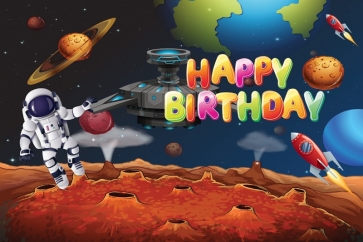 Astronaut Mars Kid Boy Happy Birthday Backdrop Photography Background Prop